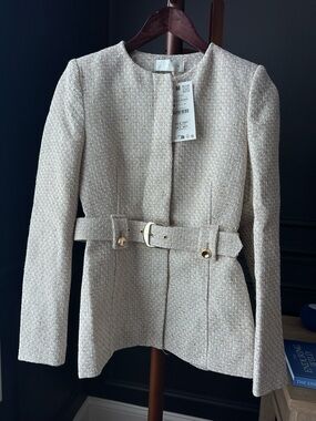 ZARA Womens Cream Textured Belted Jacket -XS